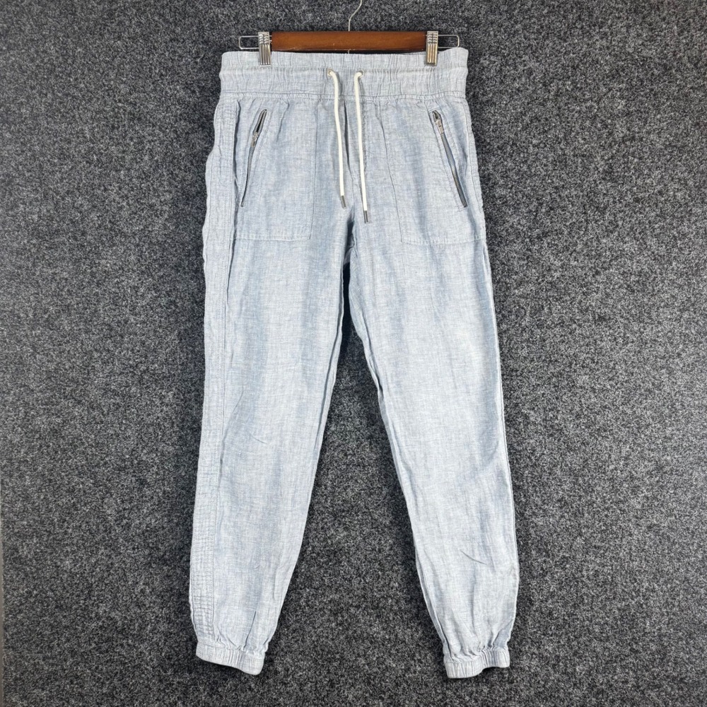 Athleta Cabo Linen Jogger Pants Blue Chambray Drawstring Size‎ 2 RN 54023